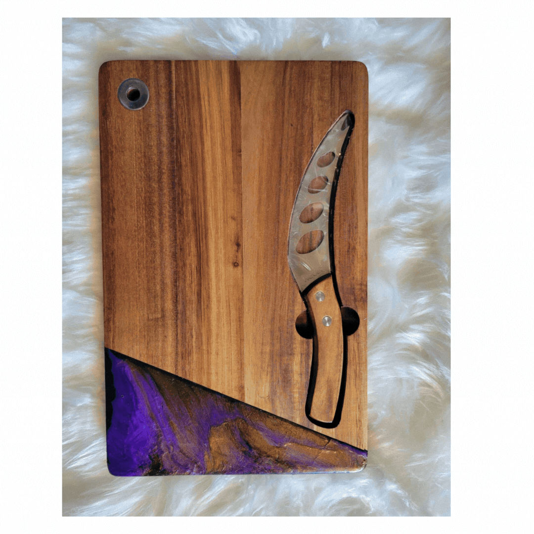 Purple and Gold Resin Cheese Board w/Stainless Steel Knife